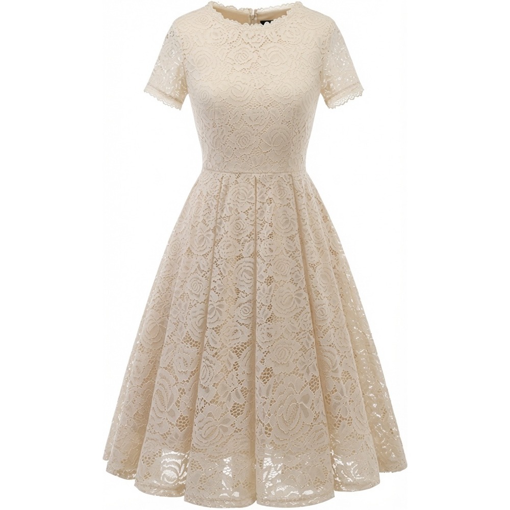 DRESSTELLS Women's L Champagne Lace Cocktail Dress Tea Length Formal Prom Party